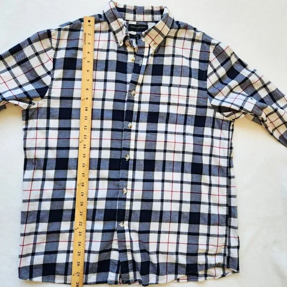 Banana Republic Men's Untucked Fit Plaid Long Sleeve Shirt Navy/Red/White Casual - Picture 8 of 9